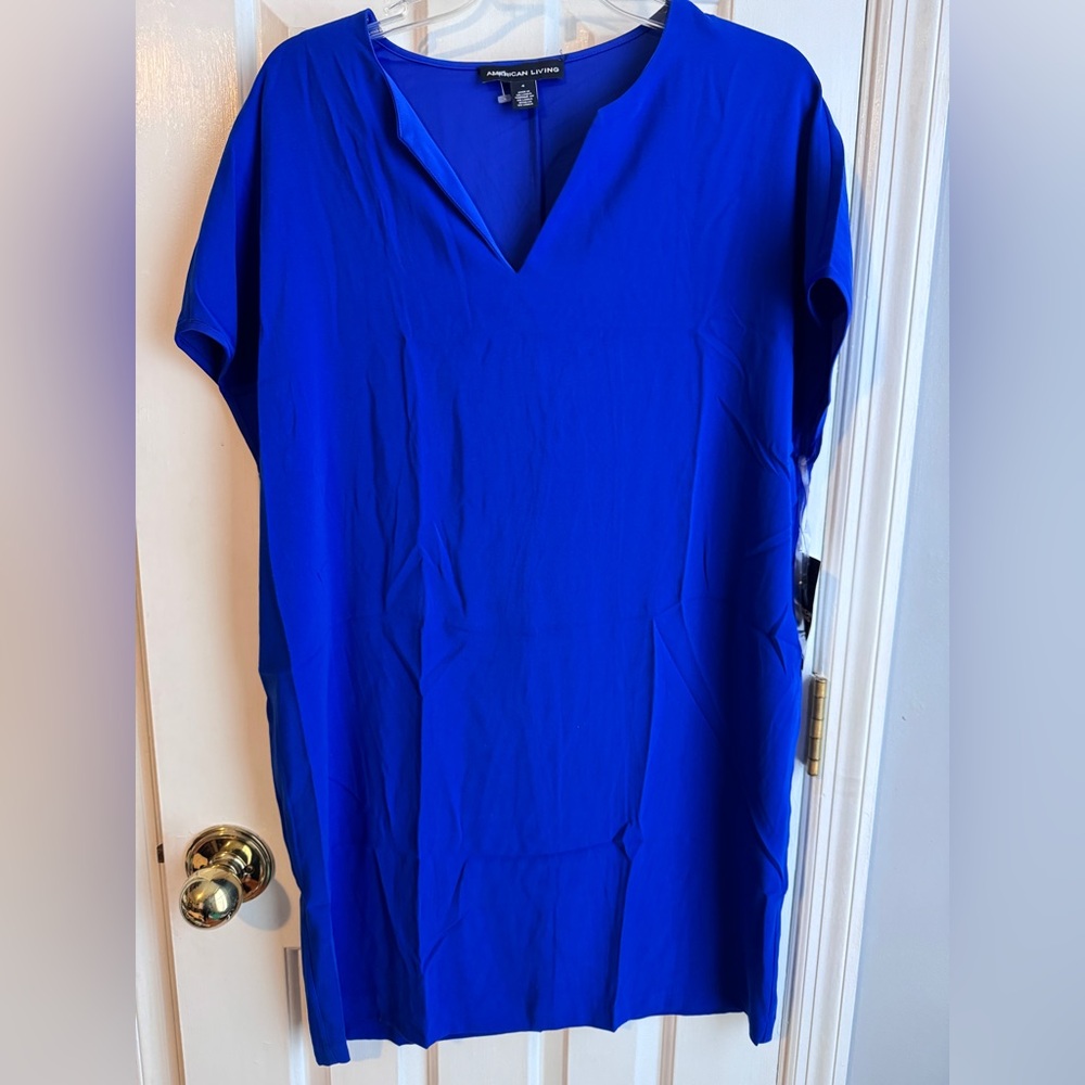 American Living Relaxed T Shirt Dress in Slinky Polyester Royal Blue NWT